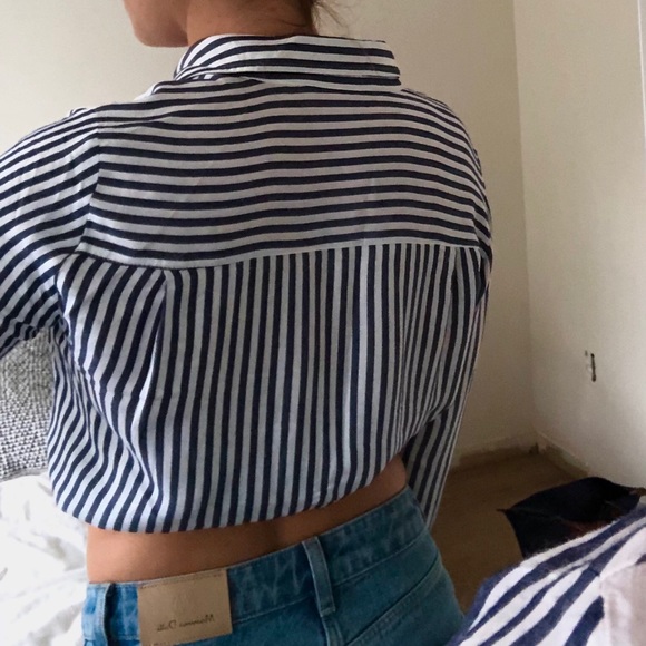 Blue and White Striped Button Up Shirt // Zara - Picture 4 of 4